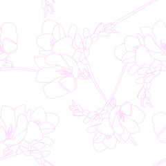 Freesia pink outline seamless pattern on white stock vector illustration for web, for print, for fabric print