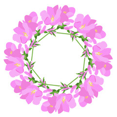 Freesia pink wreath on white for web, for print stock vector illustration
