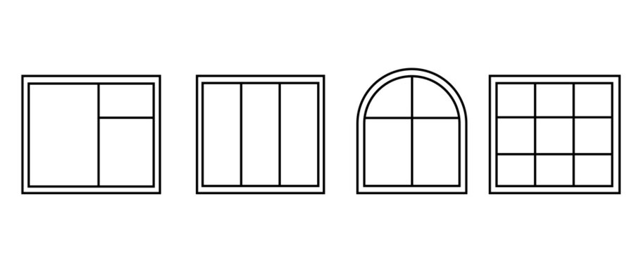 Classic windows set. House exterior. Editable stroke. Vector illustration. stock image. 