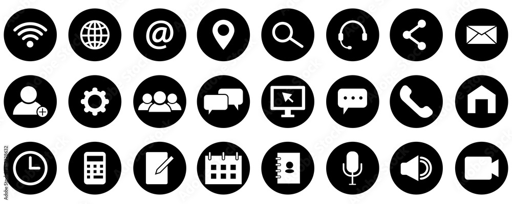 Poster communication icons set. phone icon set. call icon vector. message icon. mobile page. vector illustr