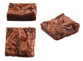 three chocolate cakes isolated on white background