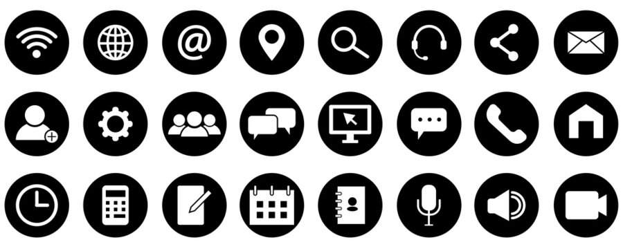 Communication icons set. Phone icon set. Call icon vector. Message icon. Mobile page. Vector illustration. stock image.