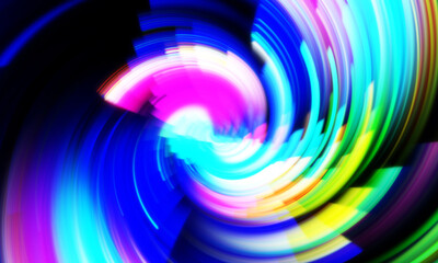 Revolving Light show background. Ethereal energetic swirl rotation with vivid colors. Colorful vibrant motion illustration. Promotional background. Celebration graphic.