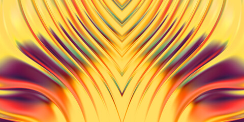 3D illustration of colorful wavy reflective design wallpaper. Graphic illustration for wallpaper, banner, background, card, book cover or website. Abstract glossy background.