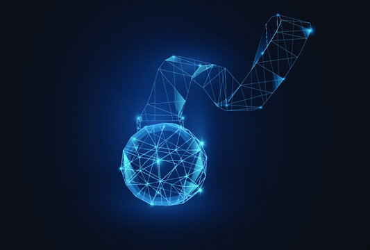 Sports medal. The sport concept with abstract mesh, connecting  points and lines, triangles, light spots and dots on the blue background, editable strokes 
