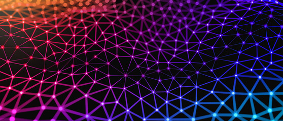 Network status, network visualization. Field of wide area network connected by linked entities, clients or nodes. Networking, social media, SNS, internet communication abstract. 3D rendering.