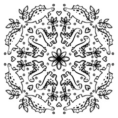 Mandala pattern with cute Dinosaur