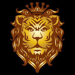 Gold the lion king drawing, the head of a lion in the crown 