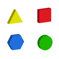 three-dimensional multi-colored buttons of websites in the form of a triangle, circle, hexagon, square
