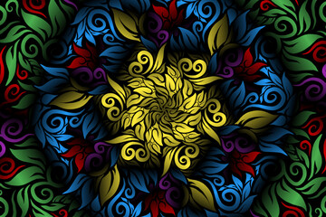 seamless colourful caleidoscope gradient flower art pattern of indonesian traditional tenun batik ethnic dayak ornament for wallpaper ads background sticker or clothing