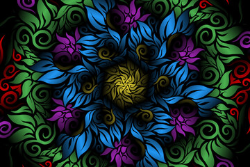 Fototapeta na wymiar seamless colourful caleidoscope gradient flower art pattern of indonesian traditional tenun batik ethnic dayak ornament for wallpaper ads background sticker or clothing