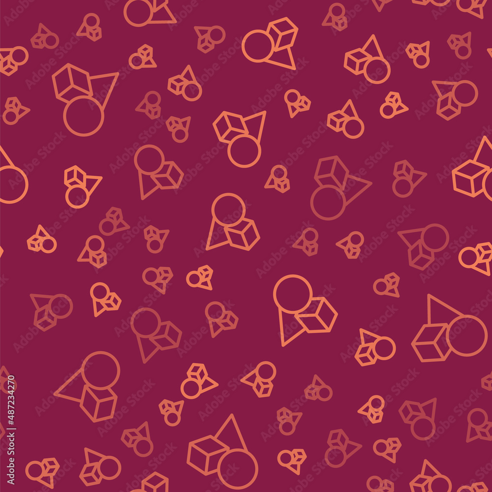 Poster brown line basic geometric shapes icon isolated seamless pattern on red background. vector