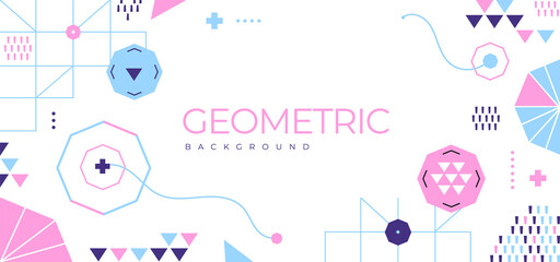 Abstract backgrund in the style of the 80s with pink and blue geometric shapes. Illustration for hipsters Memphis style
