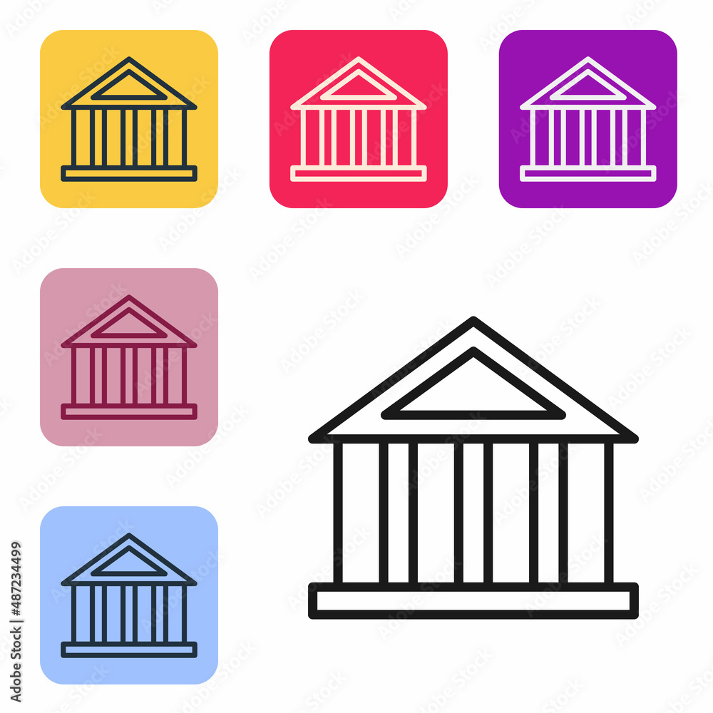 Poster black line bank building icon isolated on white background. set icons in color square buttons. vecto