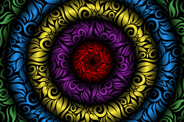 seamless colourful caleidoscope gradient flower art pattern of indonesian traditional tenun batik ethnic dayak ornament for wallpaper ads background sticker or clothing