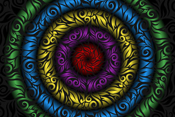 seamless colourful caleidoscope gradient flower art pattern of indonesian traditional tenun batik ethnic dayak ornament for wallpaper ads background sticker or clothing