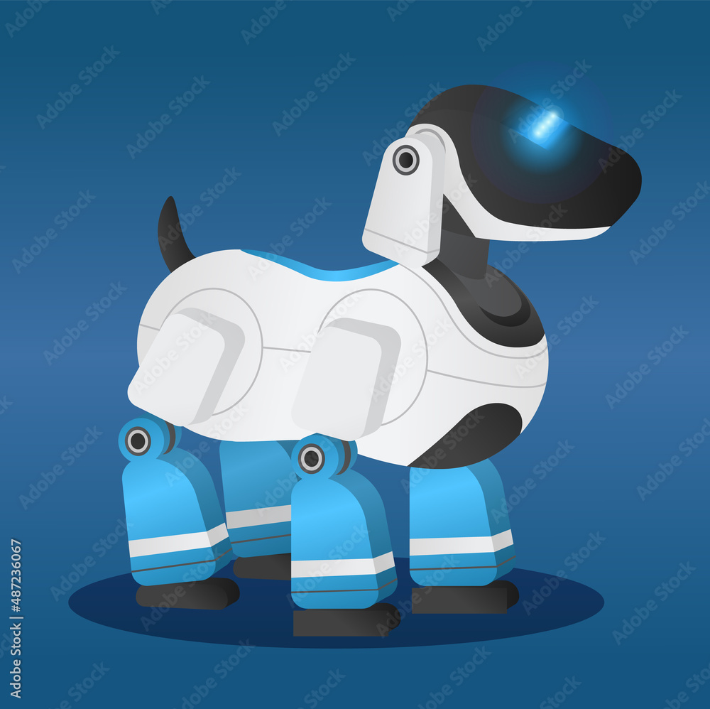 Poster robotic dog, innovative robot model. futuristic pet with artificial intelligence. friendly puppy wag