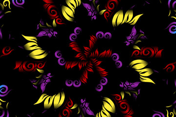 seamless colourful caleidoscope gradient flower art pattern of indonesian traditional tenun batik ethnic dayak ornament for wallpaper ads background sticker or clothing