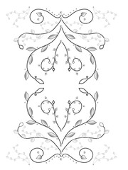 Decorative ornamental background with patterns with leaves. Monochrome and gray wavy pattern on a white background, isolated.