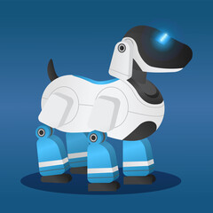 Robotic dog, innovative robot model. Futuristic pet with artificial intelligence. Friendly puppy wagging tail. Programmed canine, bot or toy. Electronic device, mechanic model vector in isometric