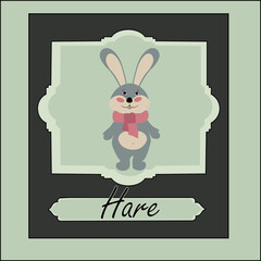 Hare in a scarf postcard with light green background llustration