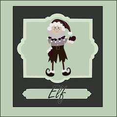 Santa's helper elf on a postcard llustration