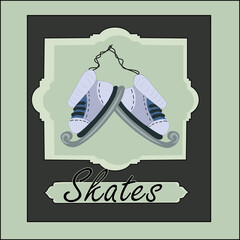 Postcard with skates light with the inscription llustration