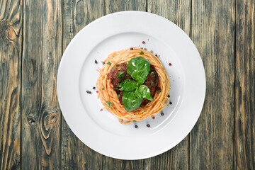 Tasty Spicy Noodle With vegetables on the plate