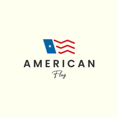 american flag line art minimalist logo icon template illustration vector design