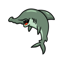 Fototapeta premium Cute little hammerhead shark cartoon jumping