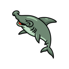 Cute little hammerhead shark cartoon jumping