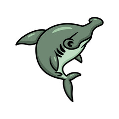 Cute little hammerhead shark cartoon jumping