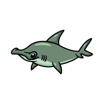 Cute little hammerhead shark cartoon swimming