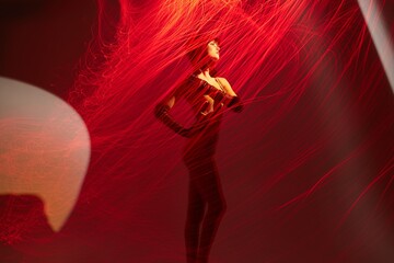 red neon lines light woman posing disco