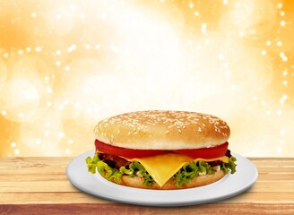 Fresh tasty vegan burger with plant based meat free cutlet