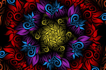 seamless colourful caleidoscope gradient flower art pattern of indonesian traditional tenun batik ethnic dayak ornament for wallpaper ads background sticker or clothing
