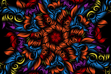 seamless colourful caleidoscope gradient flower art pattern of indonesian traditional tenun batik ethnic dayak ornament for wallpaper ads background sticker or clothing