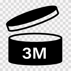 PAO cosmetic icon, mark of period after opening. Expiration time after package opened, black label. 3 month expirity on transparent background, vector illustration