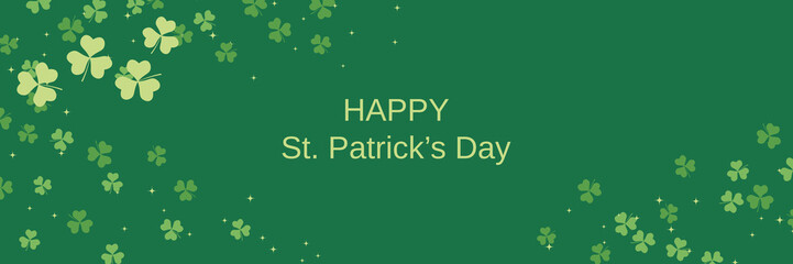St.Patrick's Day vector banner template. Green background with colorful clover leaves 