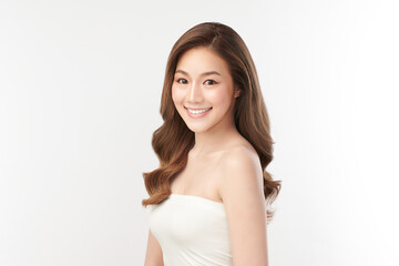 Beautiful young asian woman with clean fresh skin on white background, Face care, Facial treatment, Cosmetology, beauty and spa, Asian women portrait.