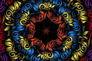 seamless colourful caleidoscope gradient flower art pattern of indonesian traditional tenun batik ethnic dayak ornament for wallpaper ads background sticker or clothing