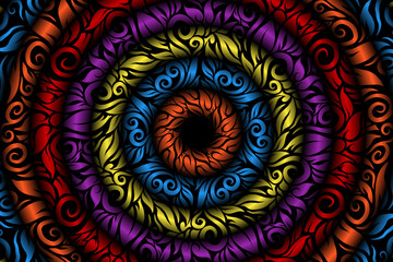 seamless colourful caleidoscope gradient flower art pattern of indonesian traditional tenun batik ethnic dayak ornament for wallpaper ads background sticker or clothing