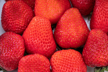 Close up, Red Strawberry in white packaging , Fresh Amaoh Strawberry in the box.