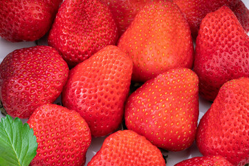 Close up, Red Strawberry in white packaging , Fresh Amaoh Strawberry in the box.