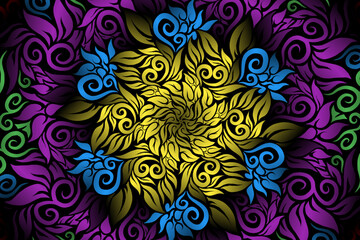 seamless colourful caleidoscope gradient flower art pattern of indonesian traditional tenun batik ethnic dayak ornament for wallpaper ads background sticker or clothing