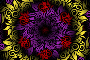 Fototapeta na wymiar seamless colourful caleidoscope gradient flower art pattern of indonesian traditional tenun batik ethnic dayak ornament for wallpaper ads background sticker or clothing