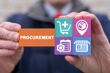 Concept of procurement process of purchasing goods, procurement management industry. Cargo...