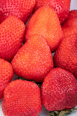 Close up, Red Strawberry in white packaging , Fresh Amaoh Strawberry in the box.