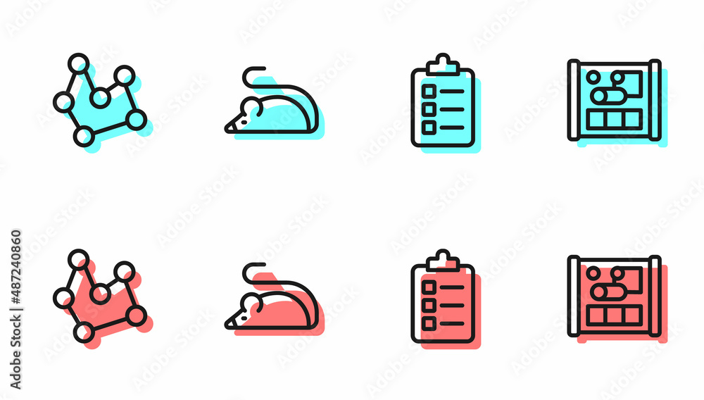 Poster set line to do list or planning, chemical formula, experimental mouse and graphing paper engineering