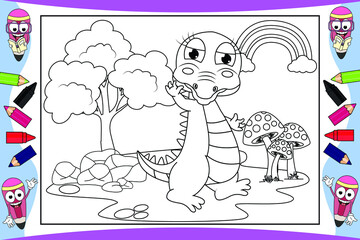 coloring crocodile animal cartoon for kids